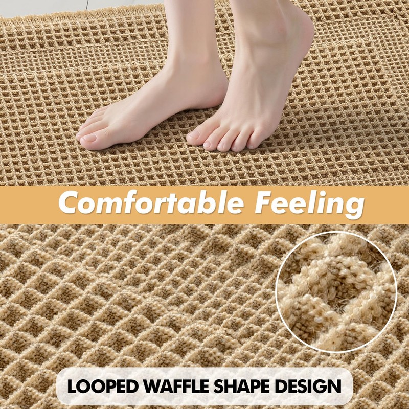 MIULEE Set of 2 Waffle Bathroom Rugs, Boho Bath Rug