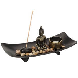 Zen Garden Buddha Incense Holder Bronze Vintage Buda Figures Decorative Incense Burner Tabletop Incense Holder for Home Decor Meditation Relax