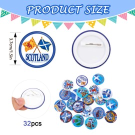 DPKOW Scotland Pin Badges Brooches for Burns Night Accessories, 32pcs Scottish Flag Badges Burns Night Lapel Pins for Scottish Party Decoration Supplies Burns Night Pin Button Clothes Bag Backpacks