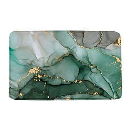AEMBEE Marble Bath Mat Green Gold Marble Abstract Glitter Lines Ombre Texture Ink Watercolor Luxury Modern Art Bathroom Mat Rug Memory Foam Doormat，17.8x29.5 Inch