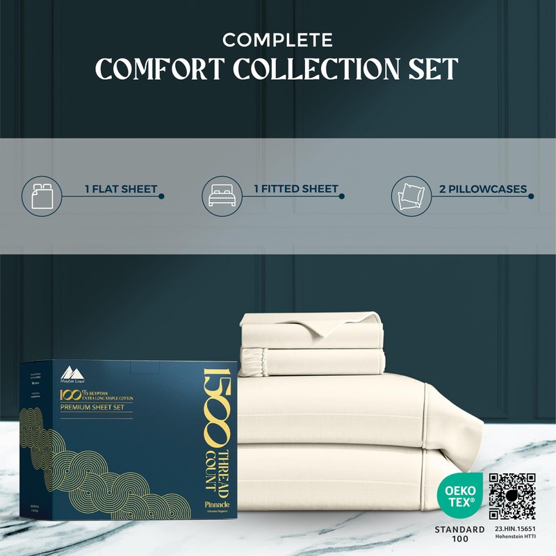 Mayfair Linen 100% Egyptian Cotton Sheets Queen Size - 1500