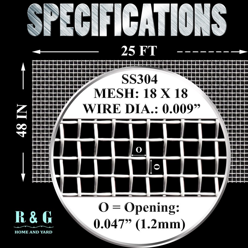 48" X 25' Stainless Steel 304 Pet Proof Screen Mesh,