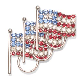 Calabria - Paquete de 3 pines con bandera americana, soporte para gafas, tarjeta de identificación, broche patriótico con diamantes de imitación, rojo, blanco, azul, sombrero de camisa de EE. UU.