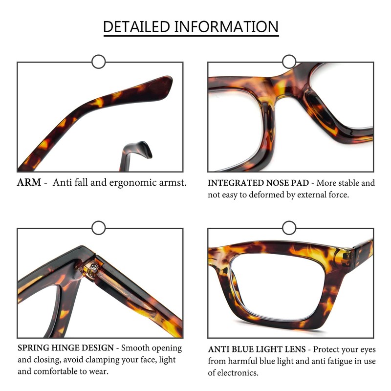 REAVEE 3 Pack Oprah Style Reading Glasses Blue Light Blocking