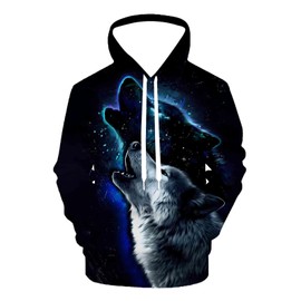 QiErDesign Wolf Blue Hoodies for Men Women 3D Print Graphic Fleece Sweatshirts Pullover Novelty Hoody Hooded With Pockets