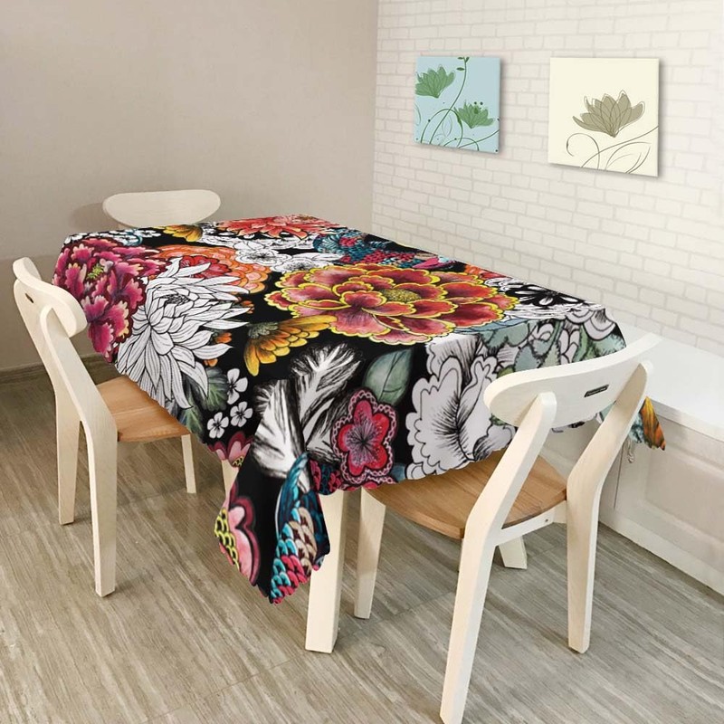 Walmsco Tablecloth Carp Peony Flowers Decor For Dining Room Kitchen