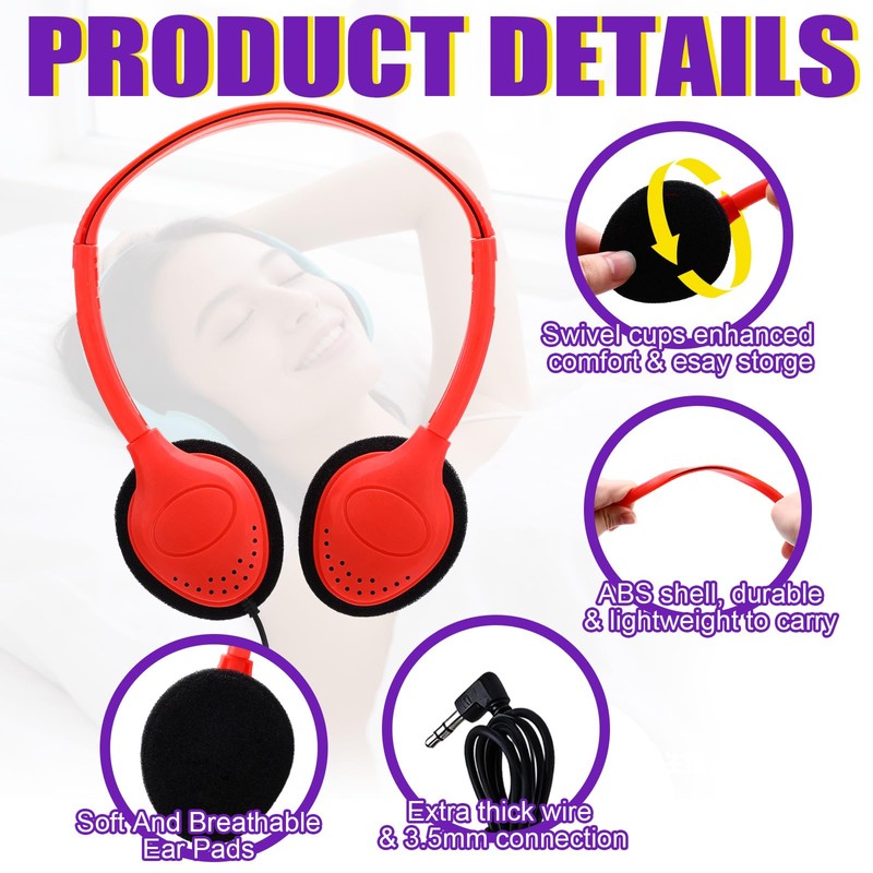 Yunsailing 30 Pack Over Ear Wired Headphones Bulk for School