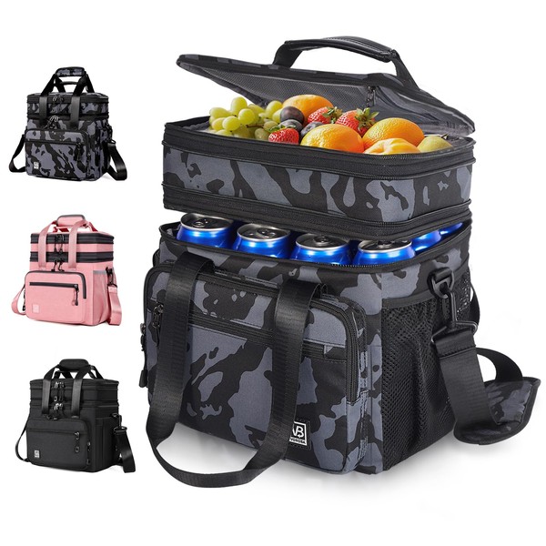 Double Deck Large Lunch Box for Women, Expandable Black Adult