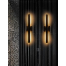 OUPAVOCS Modern Outdoor Wall Sconce LED, Large Porch Lights Wall Mount, 22 inch Up Down Exterior Light Fixture, 12W Black Outside Patio Lighting for House, Yard, 2 Packs