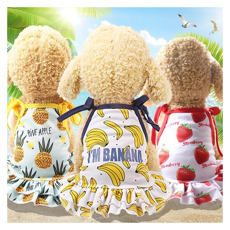 RIOSTUDIO Dog Clothes, For Spring/Summer, Mesh, Fruit Pattern Sleeveless, Strawberry