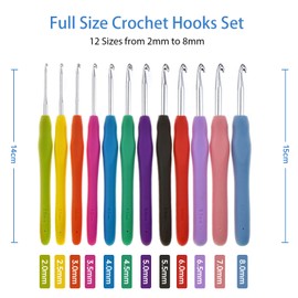 RealPlus Crochet Hooks Set, 12 Sizes Crochet Kit for Beginners, Ergonomic Crochet Needle for Arthritic Hands (Blue)