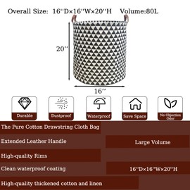 TeLUVHome 80L Waterproof Laundry Hamper in Family Leather Handle Laundry Basket in Dormitory Collapsible Laundry Bag in Nursery Large Clothes Toy Storage (95-Satisfied laundry hampers, 80L)