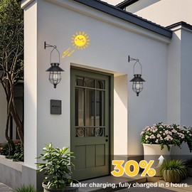 Solar Lanterns Outdoor Hanging Metal Vintage Lantern Warm White Solar Lights lamp Waterproof Edison Bulb Design for Pathway Garden Patio Yard Tree Decoration (2 Pack Black)