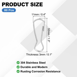 PATIKIL Lanyard Hooks, 80 Pcs 32mm Stainless Steel 304 Spring Snap Hook Metal Clips Clasp for Key Chain Key Rings ID Card Shower Curtain, Silver