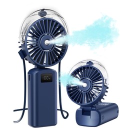 Gaiatop Portable Misting Fan, 180° Foldable Handheld, 3 Speeds USB Rechargeable, Spray Water Mist with LED Digital Display, Personal Cooling Mini Hand Fans for Travel, Concert, Outdoor, Navy Blue