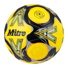 Mitre Delta Football | Highly Durable | Enhanced Accuracy and Consistency, Fluo Yellow/Black/Circular Grey, 4