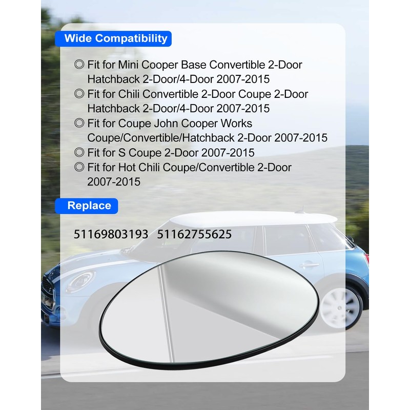 Driver Left Side Mirror Glass Replacement Fits for Mini Cooper