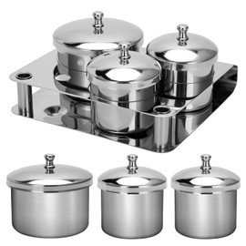ZIBARBER Acrylic Liquid Container 3 PCS Stainless Steel Acrylic Liquid Powder Cup with Lids Dappen Dish Liquid Powder Holder Container Nail Art Equipment Tools for Nail Design Tools (Silver)