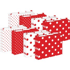 Barker Creek File Folders - Set of 24 Red & White Dot Letter Size Folders, 14pt Stock, Multi-Design Set, 1/3 Cut Tabs, Reversible, Home, School and Office Supplies (4392)