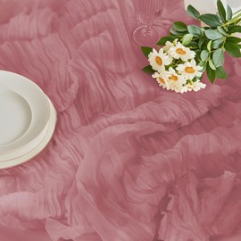 Table Runner Sage Green, 90 x 400 cm, Green Cheesecloth Table Runner Rustic Gauze Fabric Boho Cheesecloth Table Runner Wedding Tablecloth for Wedding Party Bridal Shower Table Decoration (Pink)