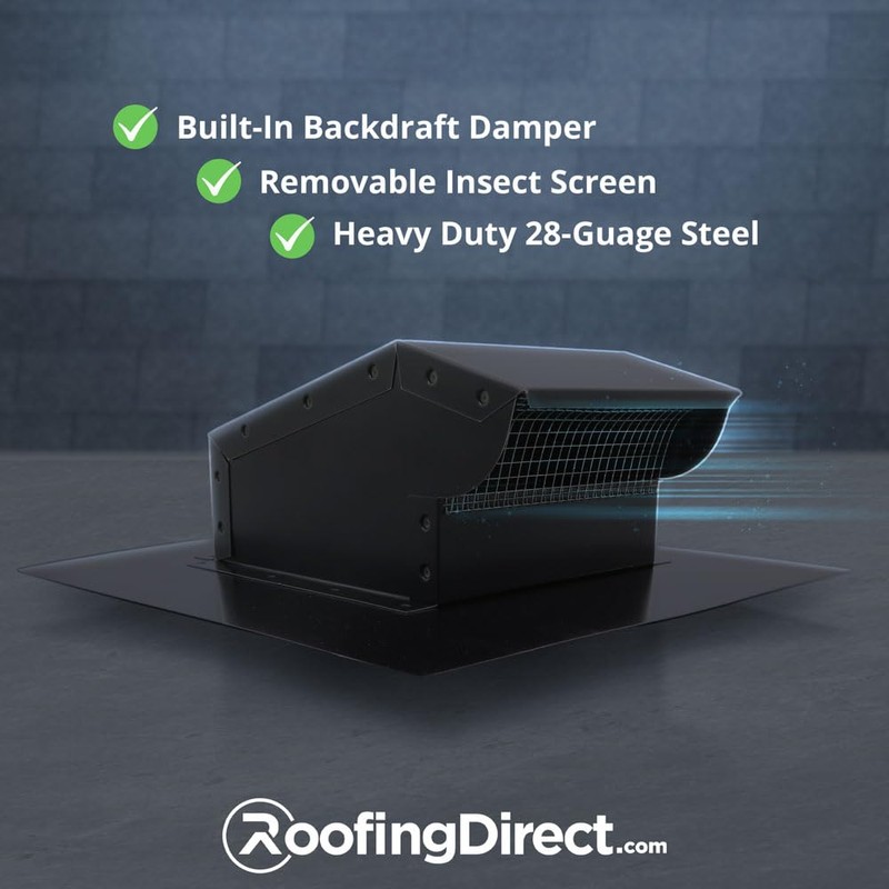 RDP Rooftop Exhaust Vent Cap with Damper (6 Inch, Black)