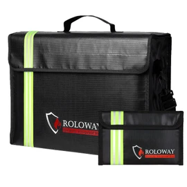ROLOWAY Large (17 x 12 x 5.8 inches) Fireproof Bag with Reflective Strip, Water Resistant Fireproof Document Bag Safe for Money, Documents and Valuables Storage