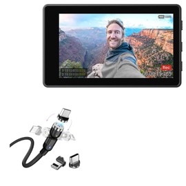 BoxWave Cable Compatible with Sony XQZIV01 Vlog Monitor (3.5 in) - MagnetoSnap AllCharge Cable, Magnet Charging Cable USB Type-C Micro USB - Jet Black