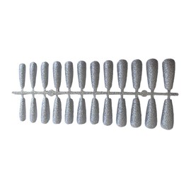 SUIOPPYUW 24 Pieces False Nails Shimmering Powder Full Cover Extra Long Press on Fingernail Patch Glitter Nail Tips for Home Salon, Silver