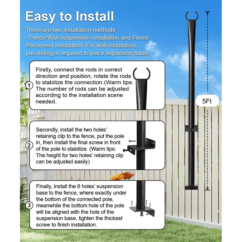 2 Pack String Light Poles for Deck, 5Ft Heavy-Duty Metal