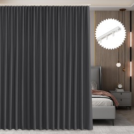 RYB HOME Room Divider Curtain Set with Sliding Track Room Partition for Bay Windows/Bedroom/Living Room/Basement/Patio/Sliding Glass Door Blackout Privacy Assured, W 100 x L 84 in, Grey, 1 Panel