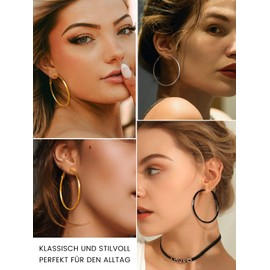 GoldChic Jewellery Stainless Steel / Copper Classic Creole Earrings Exaggerated Geometric Hoop Earrings Classic Simple Hoop Earrings for Women / Girls, Ladies Gold/Silver/Black Hoop Earrings in Large 30/40/50/55/60/70/80/100 mm, Black