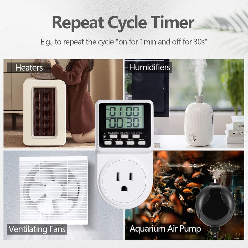 Techbee Indoor Digital Infinite Repeat Cycle Intermittent Outlet Timer Plug
