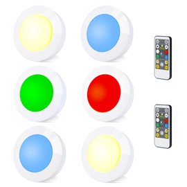 HONGUT LED Tap Light Push Light with RF Remote Control, 4 Color Changing Dimmable & Timer Puck Lights, Battery Operated Stick on Light for Kitchen, Closet, Bedroom, Classroom (6pk)