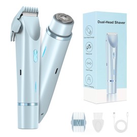 YZDJQX Bikini Trimmer for Women-2 in 1 Dual Head Electric Razors,IPX7 Waterproof Bikini Electric Shaver,Dry & Wet Use Painless Bikini Shaver,Pubic Hair Trimmer for Private Area & Body Hair,Blue