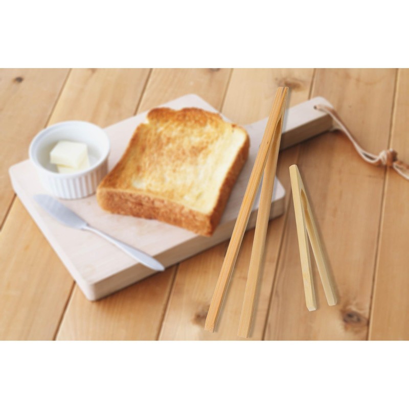 HIC Kitchen Toast Tong Set, Natural Bamboo, 4-Piece Set, Includes