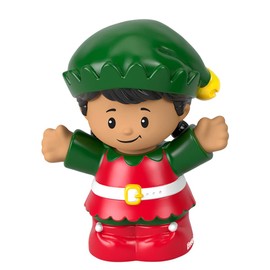 Replacement Part for Fisher-Price Little People Winter Holiday Christmas Playset - HJW18 ~ Replacement Santa Helper Elf Figure ~ Red and Green Suit ~ Black Hair with Pigtails