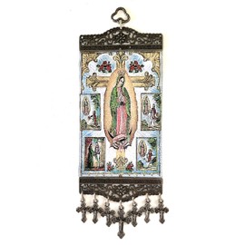 Religious Icon - Our Lady of Guadalupe with Cross- Holy Saint Mary Blessed Virgin - Wall Hanging Tapestry Banner Large Art Decor - Christian Orthodox Catholic - 11 x 4 inch - Ideal for Christmas