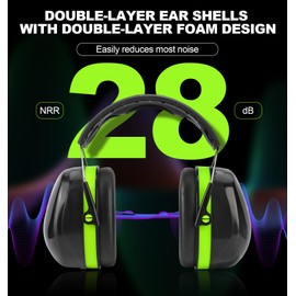 Hocazor HZ012 NRR 28dB Safety Earmuffs, Deeper Ear Space Passive Hearing Protections Durable Ear Proetctors, for Woodworking, Construction, Manufacturing, Shooting - Green