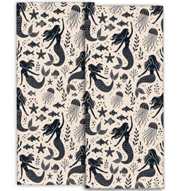 amepay Black and White Mermaid Hand Towels - 2 Pack, 14.5" X 28",Soft Microfiber Polyester Ocean Towel Set with Cute Jellyfish Pattern,for Nautical Coastal Bathroom Kitchen Spa Hotel Decor Gifts