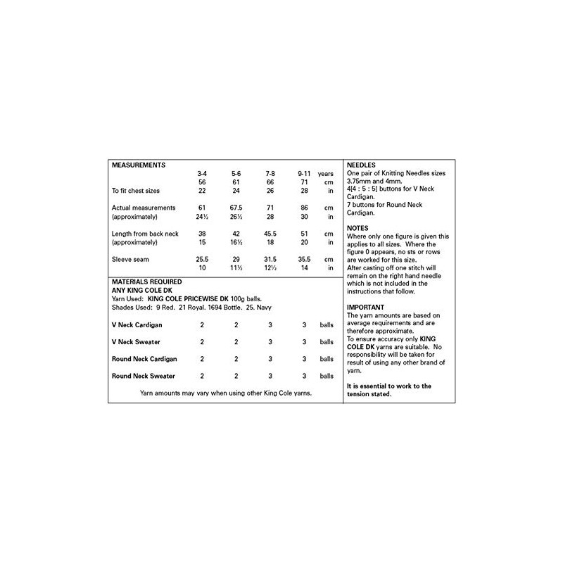 King Cole 5541 Knitting Pattern Childrens School Cardigans and Sweaters