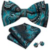 Barry.Wang Teal Black Bow Tie Set Men Paisley Silk Pre-Tied