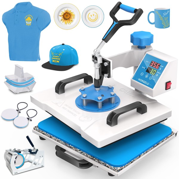 HORGELU 5 in 1 Heat Press Machine 12x15 Inch Heat Transfer Machine 360-Degree Swing Away Multifunction Digital Sublimation Combo Heat Press for T Shirt Mug Hat Plate for Commercial Home 110V White