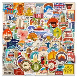 DothRayan 100Pcs World Travel Stickers Pack, Vacation Sticker Famous City Landmark Waterproof Vinyl Travel Luggage Stickers for Water Bottle Laptop Scrapbooking, Aesthetic Vintage Tourism Decals