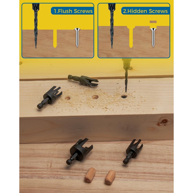 16PCS Countersink Drill Bit Set, Adjustable Depth Tapered Drill Bits