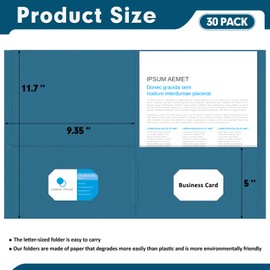 Two Pocket Folders, PANDRI 30 Pack 2 Pocket Folders, Letter Size Paper File Folder for School Office Home Business, DarkBlue