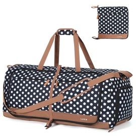 Lekesky Large Foldable Travel Duffe Bag - 80L Waterproof Holdall Luggage Bag with Shoes Compartment, Weekend Overnight Sports Bag for Women and Men(White Dots, 72 * 33 * 34cm)