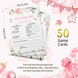 Baby Predictions & Advice for New Parents – Pink Rose Flower Baby Shower Activity by Printed Party, It's a Girl Forest Animals Theme Set of 50 Cards-3x