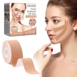 LURNODY Face Lifting Tape, 2.5cm×5m Atmungsaktives Facelifting Muskelband, Gesichtstape Gegen Falten, Multifunktional Myofasziales Gesichtstraffungsband für Straffung und Straffung der Haut