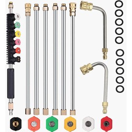 Selkie 120inch Stainless Steel Pressure Washer Extension Wand Power Washer Lance with Spray Nozzle Tips,30°,90°Curved Rod, 1/4’’Quick Connect, Replacement for Anti-Leaked Ring 4000 PSI…