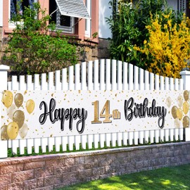 LASKYER Happy 14th Birthday Yard Sign Banner - Cheers to Fourteen Years Old Birthday Home Outdoor Yard Sign Backdrop,14th Birthday Party Decorations.(9.8ft x 1.6ft)
